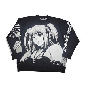 Black Air INC Anime Manga Graphic Knit Sweater Black White Character Design XL‎